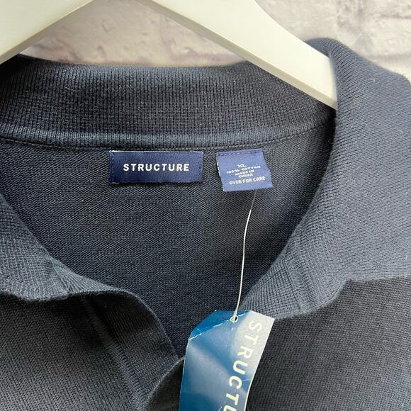 Structure Mens V-Neck Collared Knit Sweater Size XL Navy Blue Long Sleeve New - Picture 2 of 3